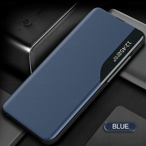 SMARTWORLD  Leather Magnetic Stand Case With Window View for Samsung Galaxy S21 - In Blue