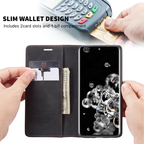 CaseMe Wallet Case Anti-Fall Retro Handmade Leather Magnetic Flip case Card Slot for Samsung S21
