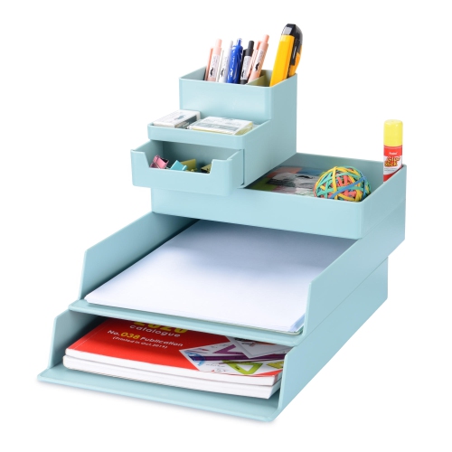 SAVEONMANY Desktop Stacking Tray Organizer for Office Home, 5-Tier, Plastic - Green