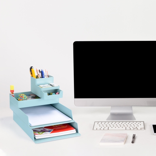 Desktop Stacking Tray Organizer for Office Home, 5-Tier, Plastic - Green