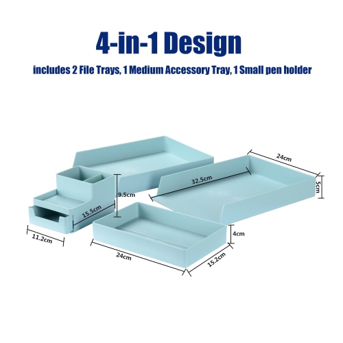 Desktop Stacking Tray Organizer for Office Home, 5-Tier, Plastic - Green