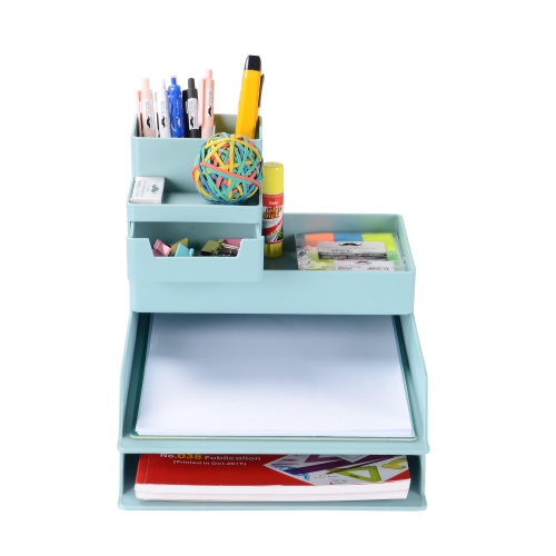 Desktop Stacking Tray Organizer for Office Home, 5-Tier, Plastic - Green