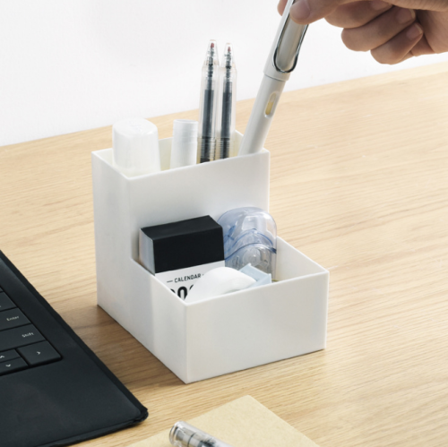 Desktop Caddy with 2 Compartments, Plastic, White