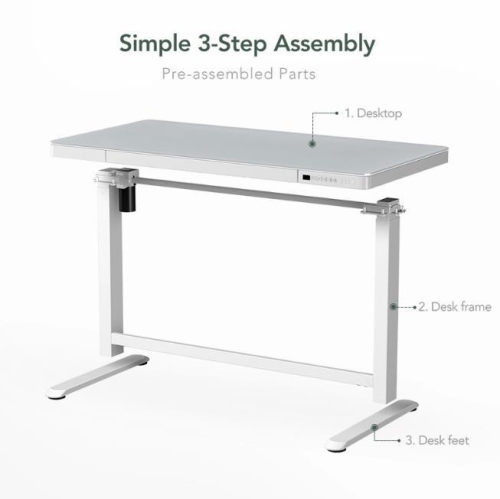 48 x 24 inch All-in-One Electric Standing Desk with Drawer, Height Adjustable Sit to Standing Computer Workstation Riser with Glass Tabletop and