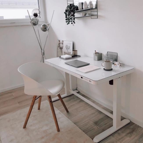 48 x 24 inch All-in-One Electric Standing Desk with Drawer, Height Adjustable Sit to Standing Computer Workstation Riser with Glass Tabletop and