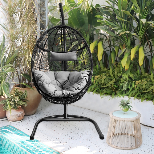 Costway Hammock Chair with Stand Hanging Cushioned Swing Egg Chair for Indoor