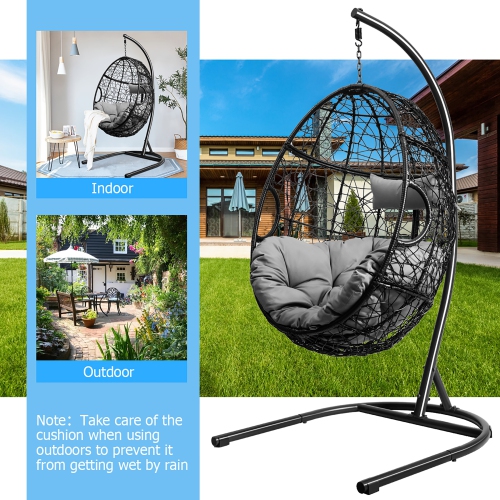 Costway Hammock Chair with Stand Hanging Cushioned Swing Egg Chair for Indoor