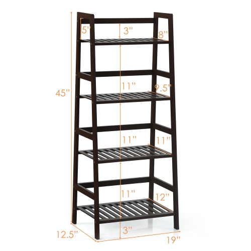Costway 4-Tier Bamboo Ladder Shelf Plant Display Stand Rack Bookshelf Dark Brown