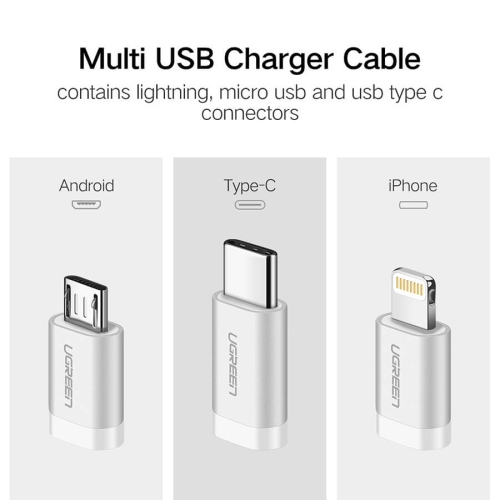 [2Pack] UGREEN Micro USB with Lightning & USB C 1.5M Data Cable Silver White