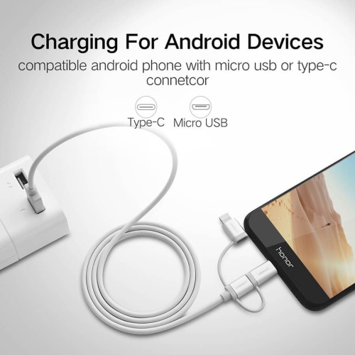 [2Pack] UGREEN Micro USB with Lightning & USB C 1.5M Data Cable Silver White