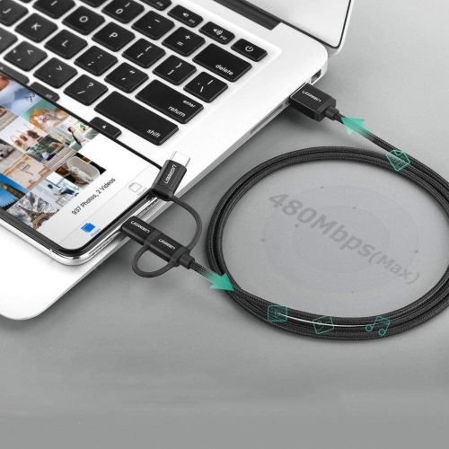 [2Pack] UGREEN Micro USB with Lightning & USB C 1.5M Data Cable Silver White