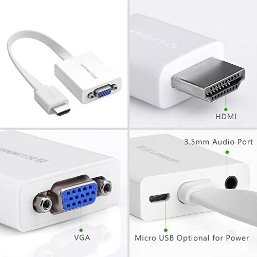 UGREEN HDMI to VGA Adapter with Audio Converter and Micro-USB Cable, White