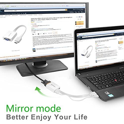 UGREEN HDMI to VGA Adapter with Audio Converter and Micro-USB Cable, White