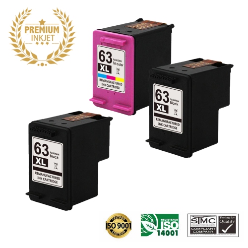 Ultra Toner® 3 PK HP 63XL/HP63/63/hp63/hp-63 Black Remanufactured Inkjet Cartridge-Officejet 3833 3830 5255 4650 4655 4652