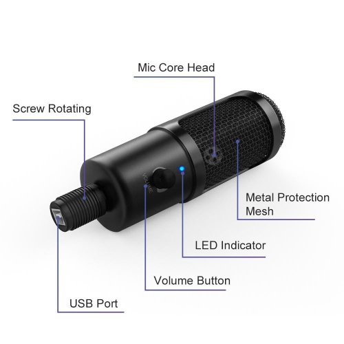 USB Computer Studio Recording microphone condensateur pour diffusion en continu microphone avec trépied