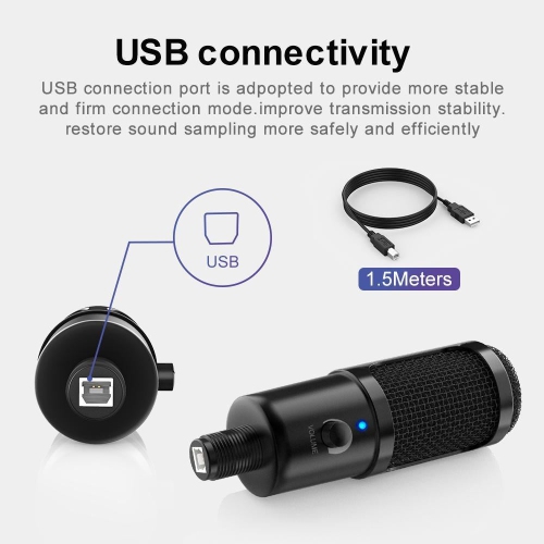 USB Computer Studio Recording microphone condensateur pour diffusion en continu microphone avec trépied