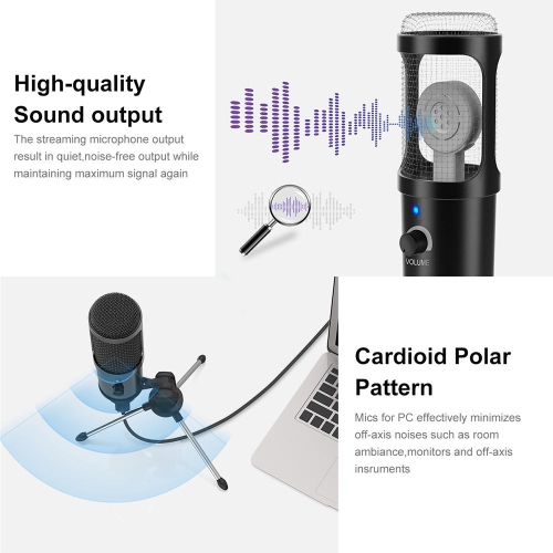 USB Computer Studio Recording microphone condensateur pour diffusion en continu microphone avec trépied
