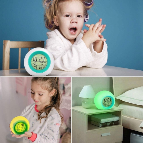 Réveil rose rouge pour enfants , veilleuse à 7 couleurs variables, commande de température Snooze Touch