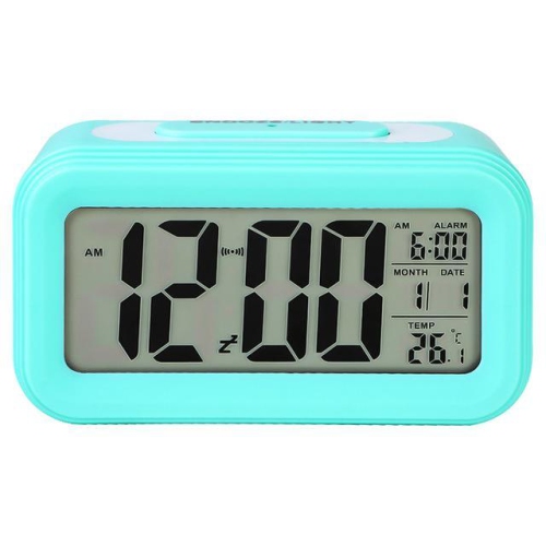 Blue led alarm clock with temperature and humidity