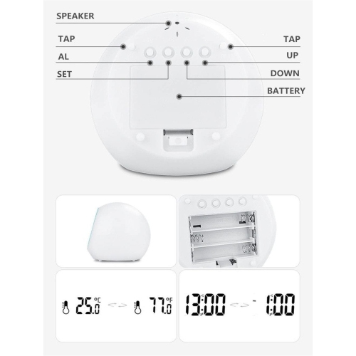 Alarm Clock for Kids , 7 Color Changing Night Light, Snooze Touch Control Temperature