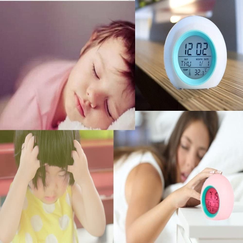 Alarm Clock for Kids , 7 Color Changing Night Light, Snooze Touch Control Temperature