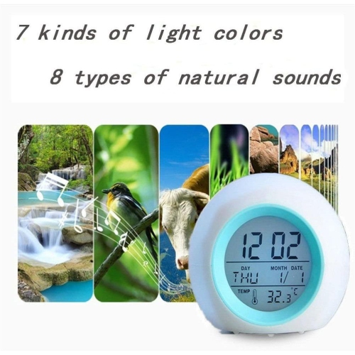 Alarm Clock for Kids , 7 Color Changing Night Light, Snooze Touch Control Temperature