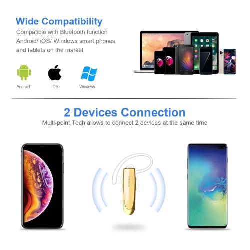 Écouteurs boutons sans fil à une oreille 24 h Écouteurs boutons dorés