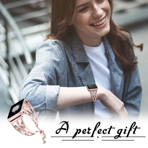 SAMA Diamond Rhinestone Stainless Steel Metal Wristband Strap 42/44mm For Apple Watch Band Rose Gold