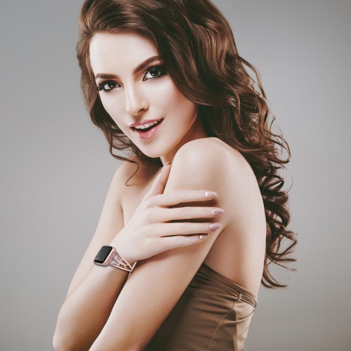 SAMA Diamond Rhinestone Stainless Steel Metal Wristband Strap 42/44mm For Apple Watch Band Rose Gold