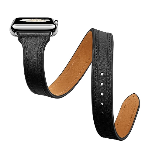 SAMA Slim Fit Double Tour Stitching Genuine Leather Band 38/40mm for Apple Watch Series 4 3 2 1 Black