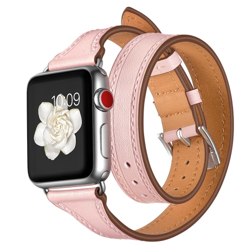 SAMA Slim Fit Double Tour Stitching Genuine Leather Band 38/40mm for Apple Watch Series 4 3 2 1 Rose Gold