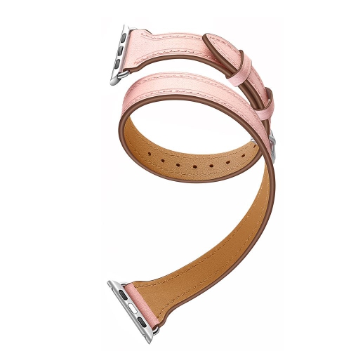SAMA Slim Fit Double Tour Stitching Genuine Leather Band 38/40mm for Apple Watch Series 4 3 2 1 Rose Gold