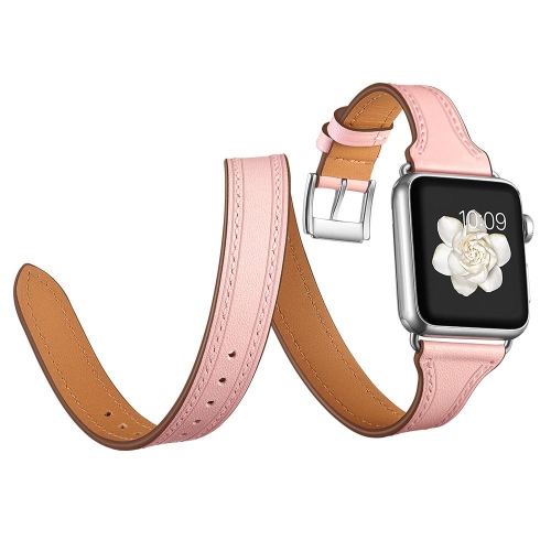 SAMA Slim Fit Double Tour Stitching Genuine Leather Band 38/40mm for Apple Watch Series 4 3 2 1 Rose Gold