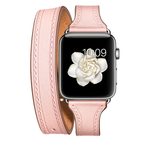 SAMA Slim Fit Double Tour Stitching Genuine Leather Band 38/40mm for Apple Watch Series 4 3 2 1 Rose Gold