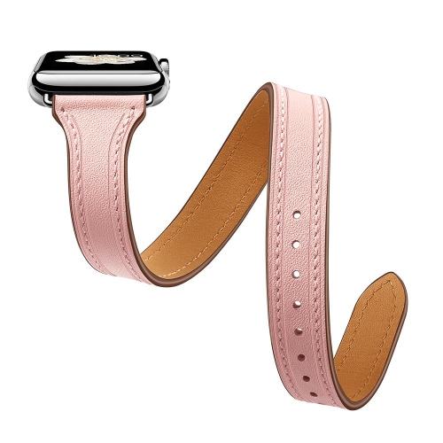 SAMA Slim Fit Double Tour Stitching Genuine Leather Band 38/40mm for Apple Watch Series 4 3 2 1 Rose Gold