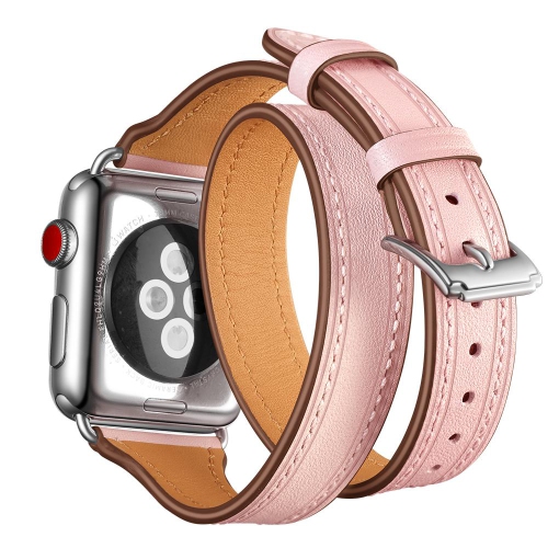 SAMA Slim Fit Double Tour Stitching Genuine Leather Band 38/40mm for Apple Watch Series 4 3 2 1 Rose Gold