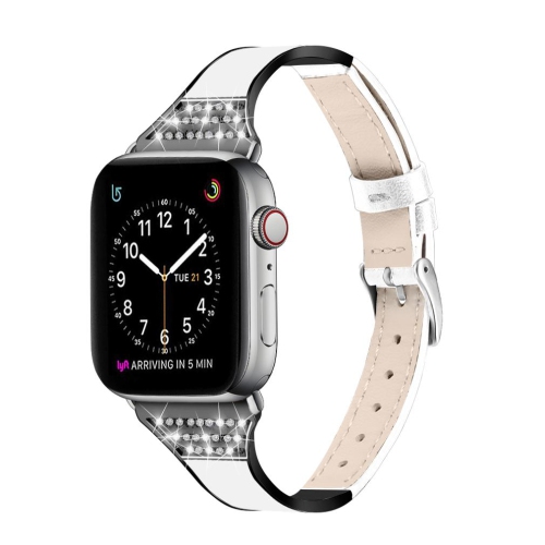 SAMA  Classy Bling Diamond Ceramic Genuine Leather Watchband 38/40 MM for Apple Watch White