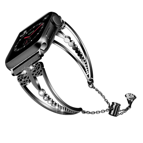 SAMA  Black Bling Rhinestone Stainless Steel Bangle Band 38/44MM for Apple Watch 4 3 2 1 With Pendant Tassel Unique