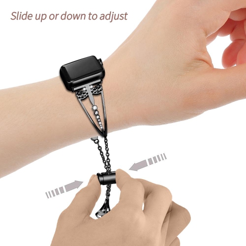 SAMA Black Bling Rhinestone Stainless Steel Bangle Band 38/44mm For Apple Watch 4 3 2 1 With Pendant Tassel Unique