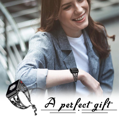 SAMA Diamond Rhinestone Stainless Steel Metal Wristband Strap 42/44mm For Apple Watch Band Black