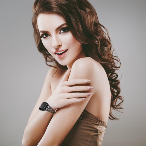 SAMA Diamond Rhinestone Stainless Steel Metal Wristband Strap 42/44mm For Apple Watch Band Black