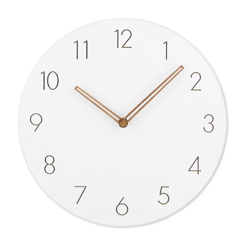 Modern 12" Round Wall Clock, Non-Ticking, White