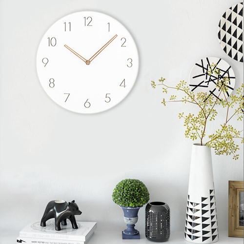 Modern 12" Round Wall Clock, Non-Ticking, White