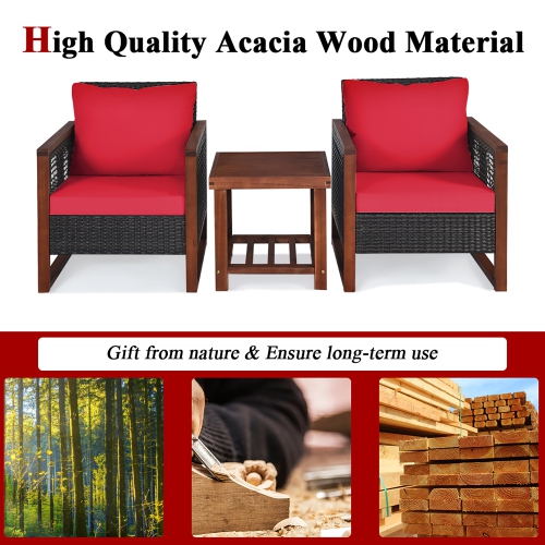 Costway 3PCS Patio Wicker Furniture Set Wooden Frame Cushion Sofa