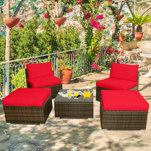 Costway 5PCS Patio Rattan Wicker Furniture Set Armless Sofa Cushioned