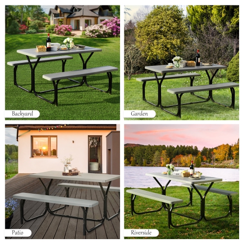 Costway Picnic Table Bench Set Outdoor Camping Backyard Garden Patio Party All Weather