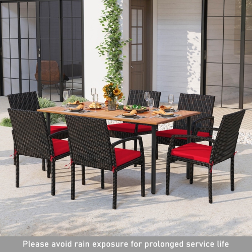 Costway 7PCS Patio Rattan Dining Chair Table Set W/ Cushion Umbrella Hole