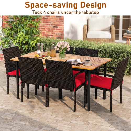 Costway 7PCS Patio Rattan Dining Chair Table Set W/ Cushion Umbrella Hole
