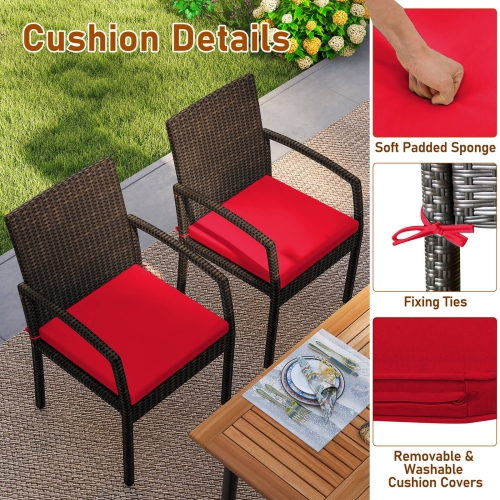 Costway 7PCS Patio Rattan Dining Chair Table Set W/ Cushion Umbrella Hole