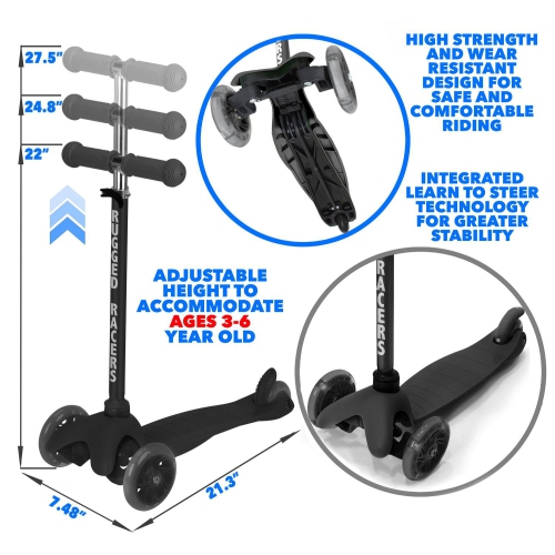 Rugged Racer Mini 3-Wheel Scooter With LED Lights